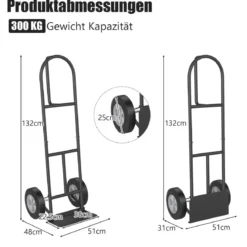 Sackkarre mit P-Griff Staplerkarre mit hoher Rückenlehne 51 x 48 x 132 cm Schwarz