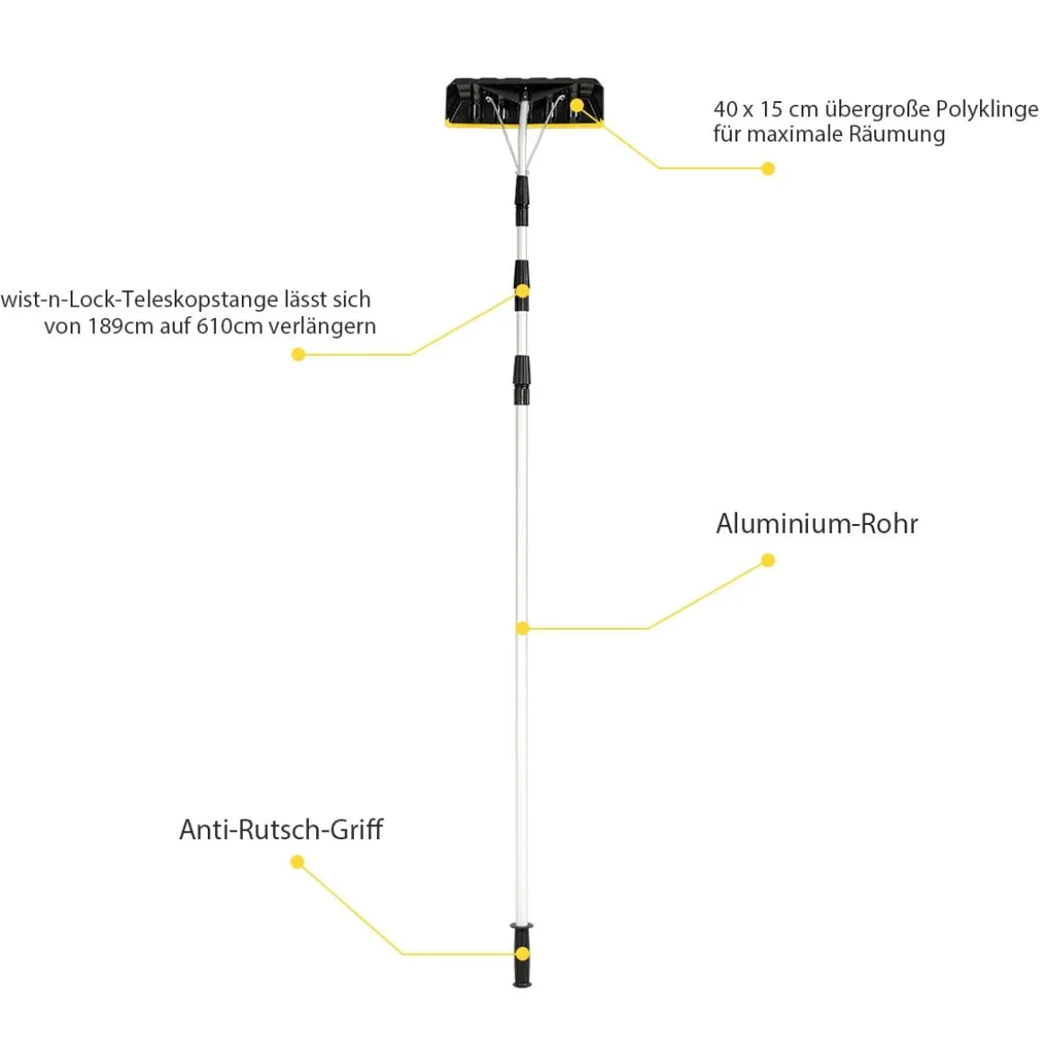 Safstar Aluminium-Schneedachrechen 6,4 m Langer Dachrechen mit 39 cm übergroßer Klinge