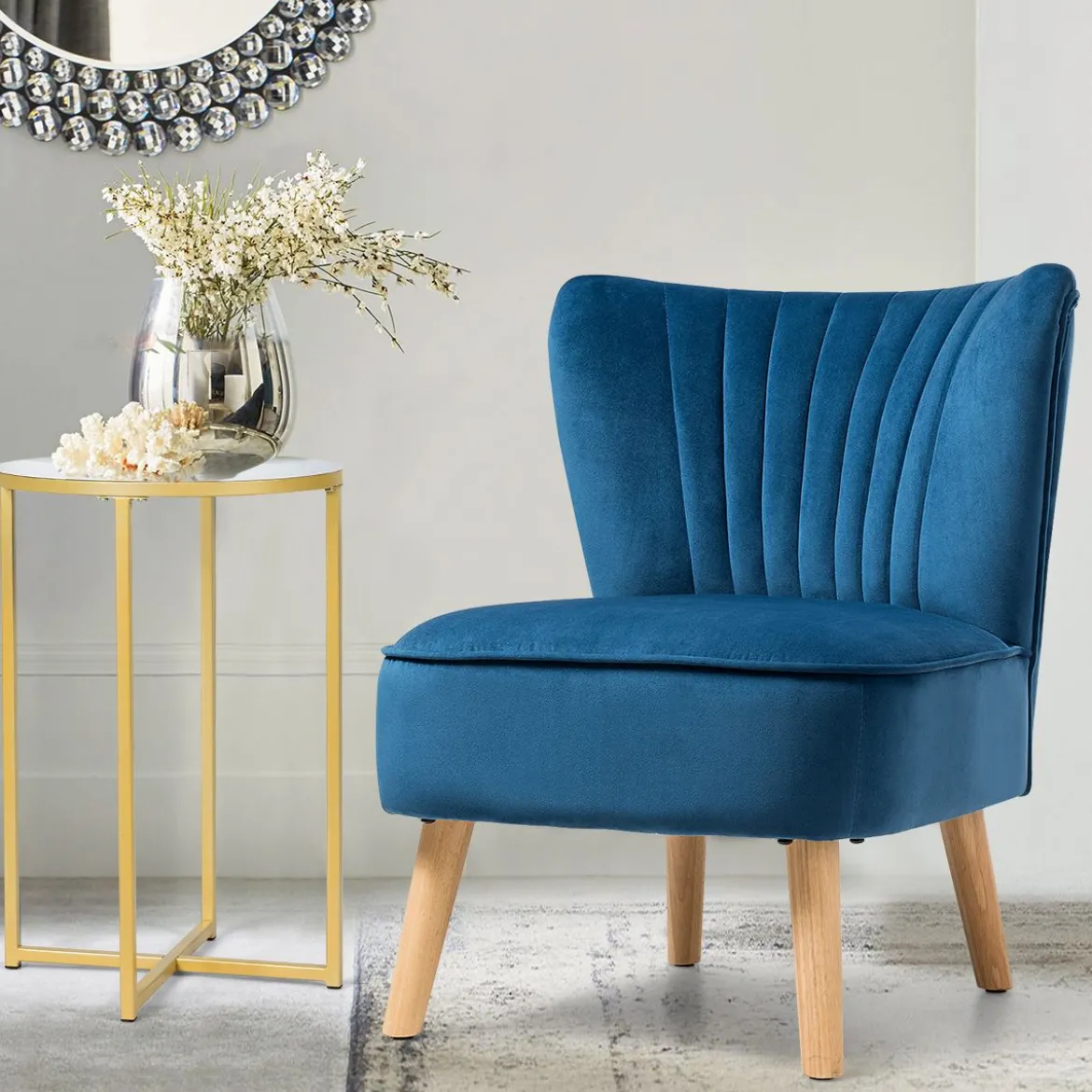 Samt-Akzentstuhl elegantes Design elegantes Design 55 x 70 x 77,5 cm Blau
