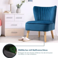 Samt-Akzentstuhl elegantes Design elegantes Design 55 x 70 x 77,5 cm Blau