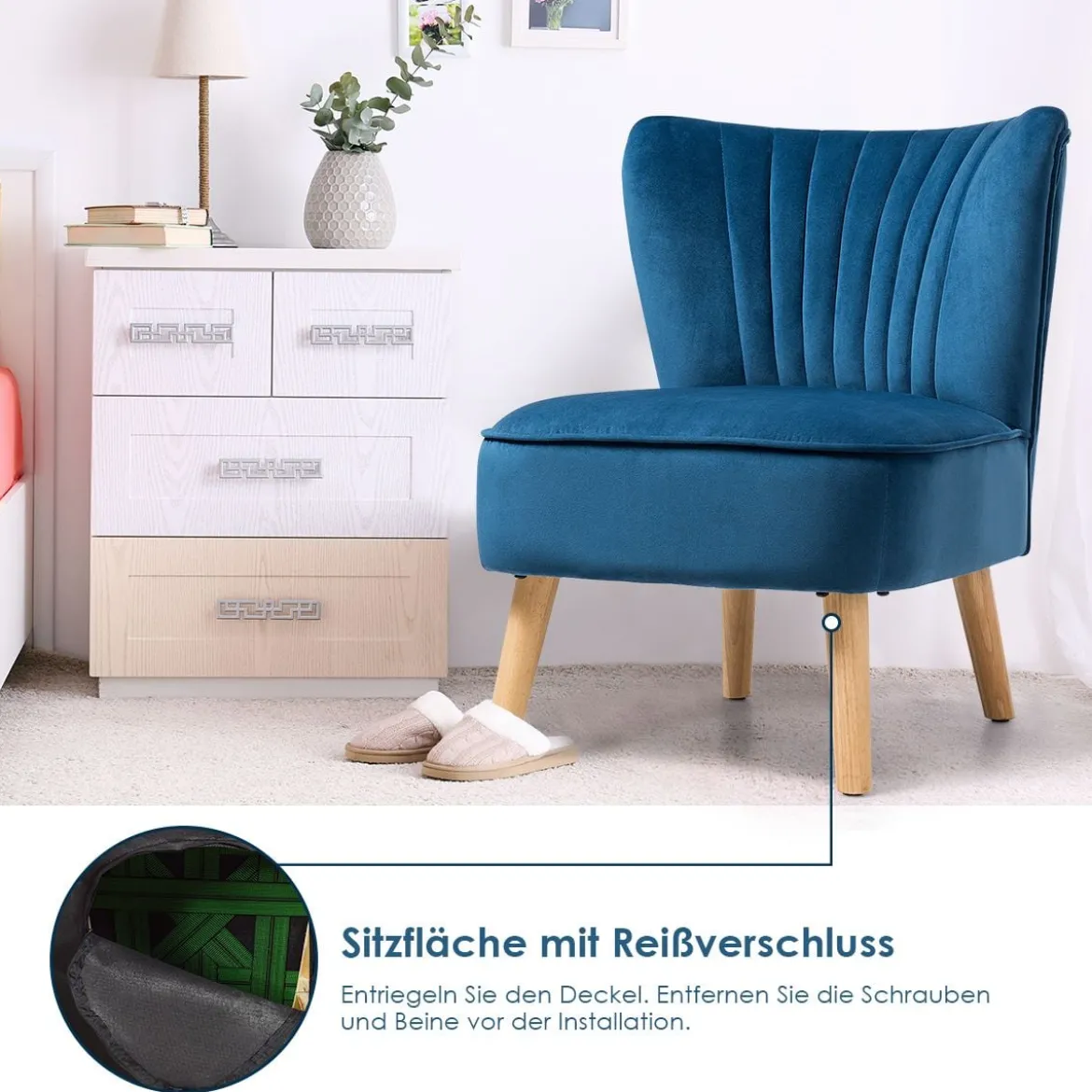 Samt-Akzentstuhl elegantes Design elegantes Design 55 x 70 x 77,5 cm Blau