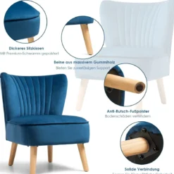 Samt-Akzentstuhl elegantes Design elegantes Design 55 x 70 x 77,5 cm Blau