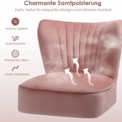 Samt-Akzentstuhl mit Massivholzbeinen dick gepolsterter Sitz 55 x 70 x 77,5 cm Rosa