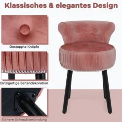 Samt-Vanity-Stuhl mit Lehne gepolsterter Vanity-Hocker mit tief getufteter Rückenlehne Rosa