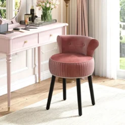 Samt-Vanity-Stuhl mit Lehne gepolsterter Vanity-Hocker mit tief getufteter Rückenlehne Rosa
