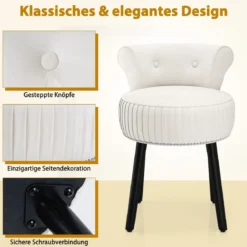 Samt-Vanity-Stuhl mit Lehne gepolsterter Vanity-Hocker mit tief getufteter Rückenlehne Weiß