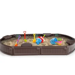 Sandbox Sandkasten mit Wasserdichter Abdeckung 183 x 105 x 21 cm Braun