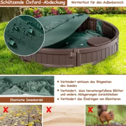 Sandkaste 120 cm Großer Runder Sandkasten 120 x 120 x 21 cm Braun