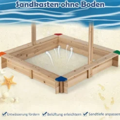 Sandkasten aus Holz mit Höhenverstellbarem Baldachin & Schützenden Ecken Spielstation