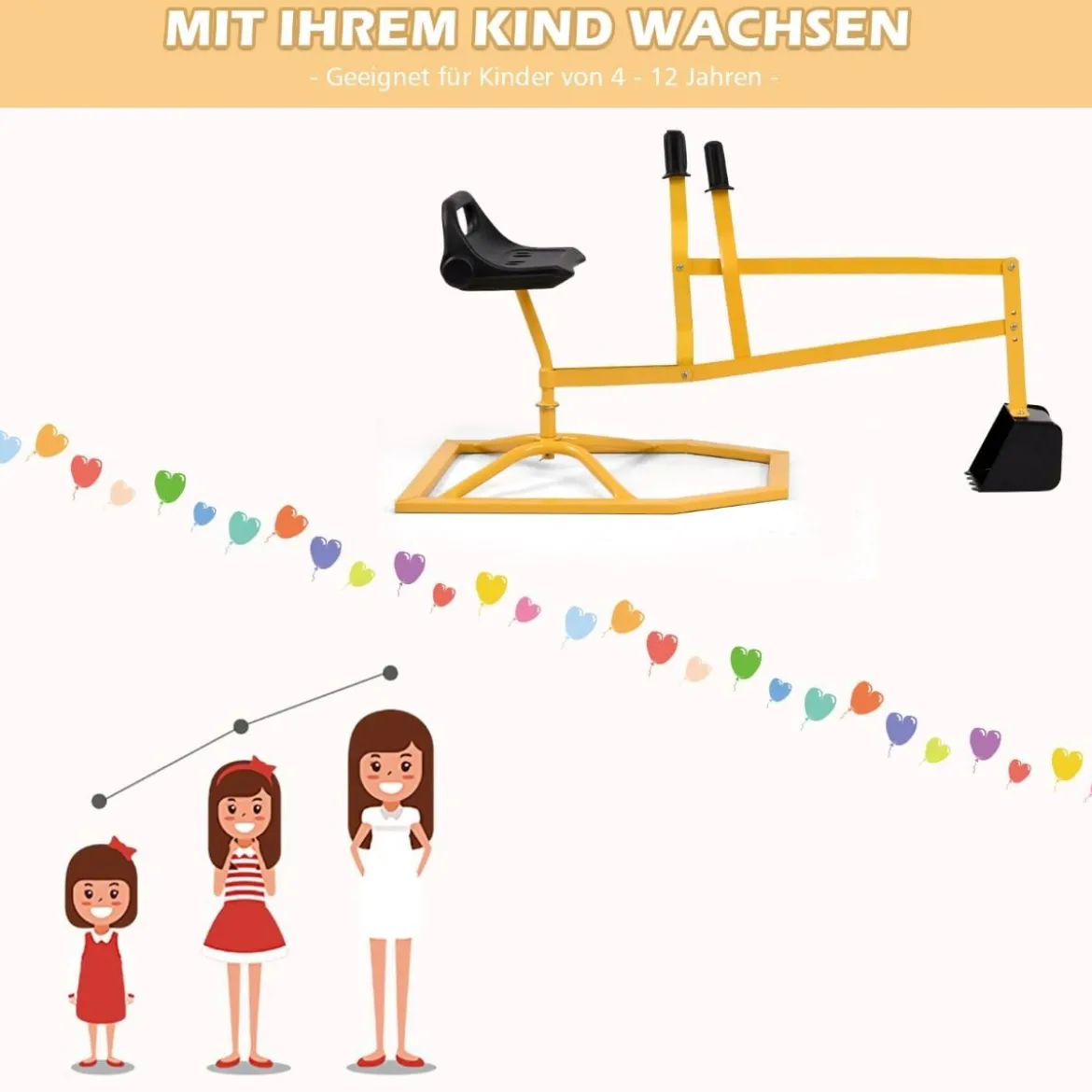 Sandkastenbagger Aufsitzkran für Kinder mit um 360° Drehbarem Sitz