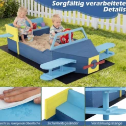 Sandkasten Kinder Segelflugzeug Sandkasten Holz mit Drehbarem Steuerrad Buntem Propeller