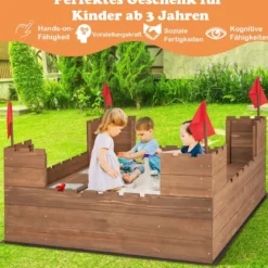 Sandkasten mit Staufächern & Flaggen Sandkiste Holz für 1-2 Kinder ab 3 Jahre 113 x 116 cm