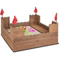 Sandkasten mit Staufächern & Flaggen Sandkiste Holz für 1-2 Kinder ab 3 Jahre 113 x 116 cm