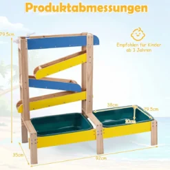Sand- und Wassertisch aus Holz mit 2 Becken und Zubehör für Kinder ab 3 Jahren Mehrfarbig