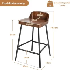 Sattelsitz Pub-Hocker mit Rückenlehne für Zuhause 62 cm Höhe Braun
