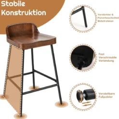 Sattelsitz Pub-Hocker mit Rückenlehne für Zuhause 62 cm Höhe Braun