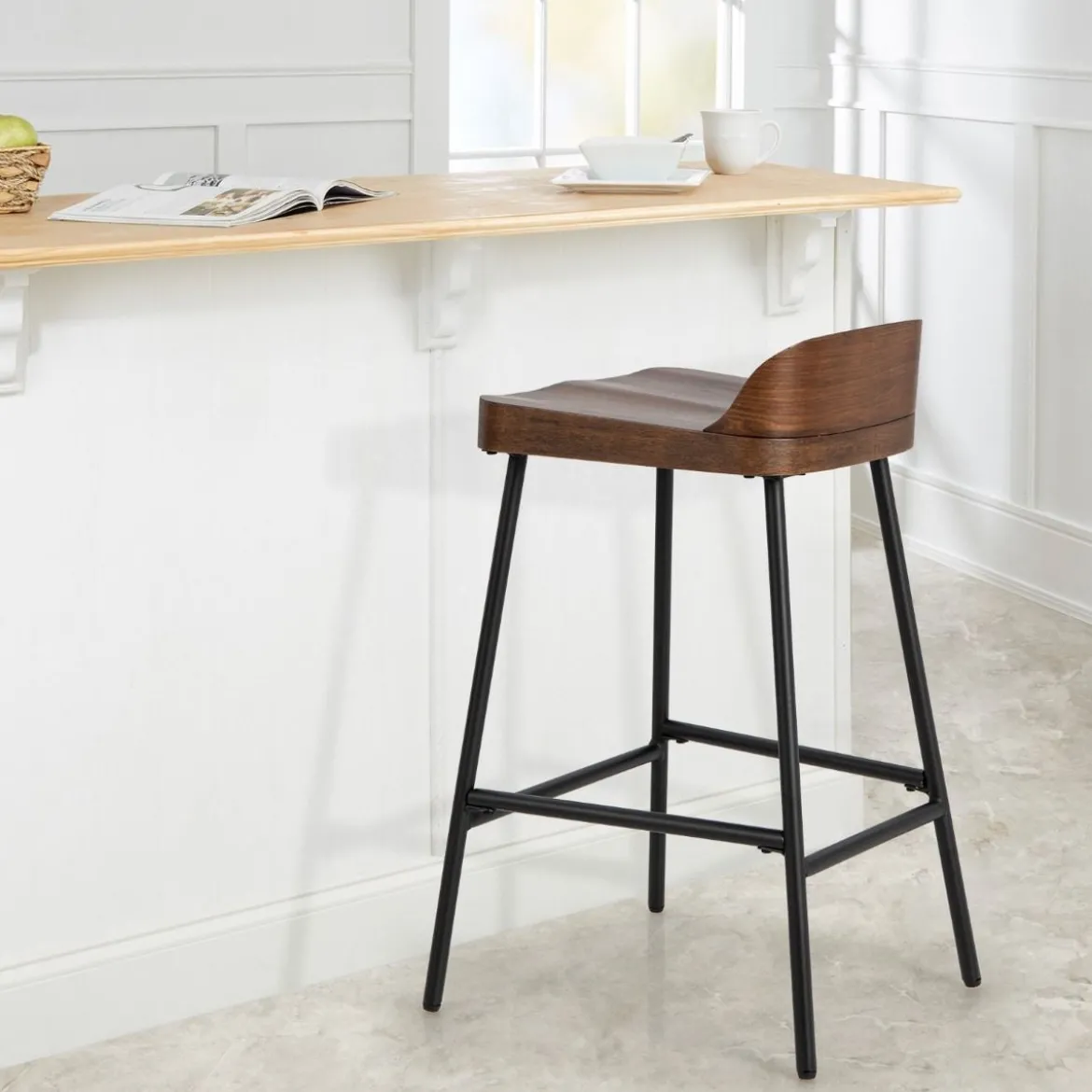Sattelsitz Pub-Hocker mit Rückenlehne für Zuhause 62 cm Höhe Braun