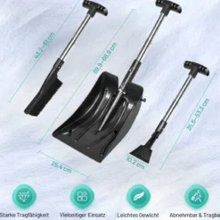 Schaufel 3-in-1-Multifunktions-Schneeschaufel-Set mit Schneebürste und Eiskratzer Schwarz
