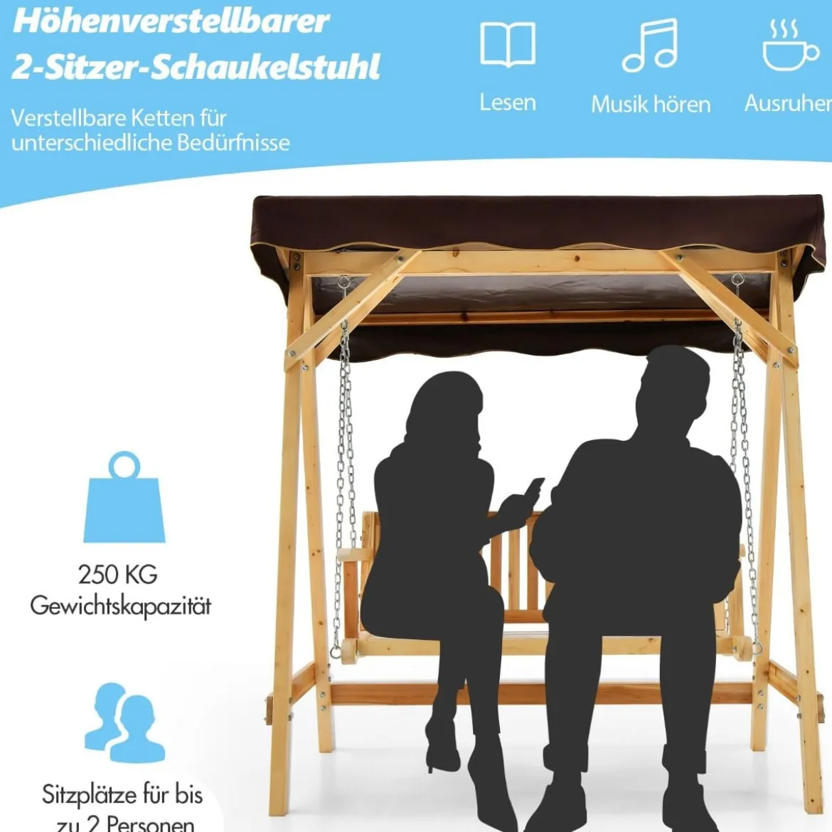 Schaukelbank aus Tannenholz 2-Personen-Schaukel