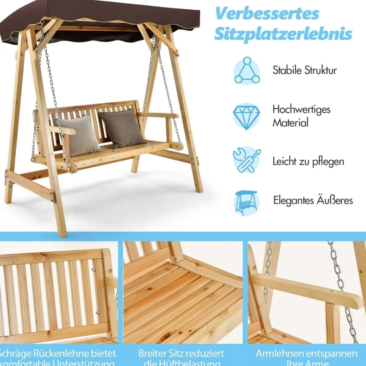 Schaukelbank aus Tannenholz 2-Personen-Schaukel