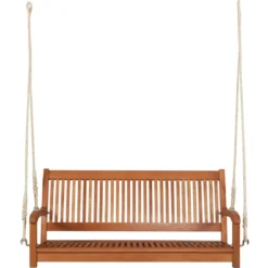 Schaukelbank Eukalyptusschaukel mit 2 robusten Seilen 126 x 62 x 60 cm Natürlich