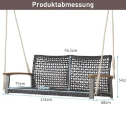 Schaukelbank für Draußen Hängebank aus PE-Rattan mit 2 Seilen 131 x 68 x 54 cm