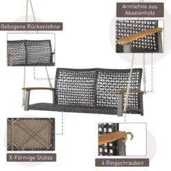 Schaukelbank für Draußen Hängebank aus PE-Rattan mit 2 Seilen 131 x 68 x 54 cm