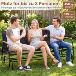 Schaukelbank für 3 Personen Terrassenbank mit geschwungenen Teakholz-Armlehnen Schwarz