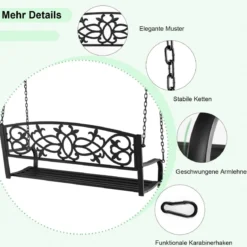 Schaukelbank 220 kg Belastbare 2-Personen-Hängeschaukel Schwarz