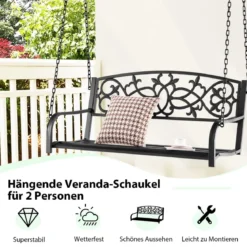 Schaukelbank 220 kg Belastbare 2-Personen-Hängeschaukel Schwarz