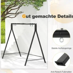 Schaukelgestell aus Metall mit 5 Aufhängeringen Schaukelständer 210 x 115 x 175 cm Schwarz