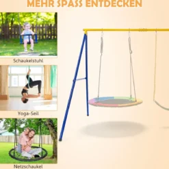 Schaukelgestell mit A-Rahmen Doppelschaukel Metallahmen 249 x 185 x 181,5 cm Blau + Gelb