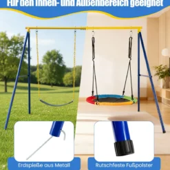 Schaukelgestell mit A-Rahmen Doppelschaukel neu mit extrastarkem Karabinerhaken 249 x 185 x 181,5 cm Blau + Gelb