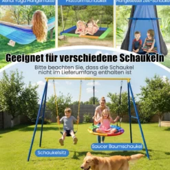 Schaukelgestell mit A-Rahmen Doppelschaukel neu mit extrastarkem Karabinerhaken 249 x 185 x 181,5 cm Blau + Gelb