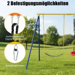 Schaukelgestell mit A-Rahmen Doppelschaukel neu mit extrastarkem Karabinerhaken 249 x 185 x 181,5 cm Blau + Gelb