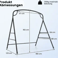 Schaukelgestell mit 2 Aufhängemöglichkeiten Gestell für Nestschaukel Schwarz