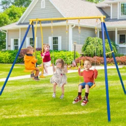 Schaukelgestell mit 2 Schaukeln & Gleitersitzen & Verstellbaren Hängeseilen Kinderschaukel
