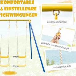 Schaukelgestell mit 2 Schaukeln & Gleitersitzen & Verstellbaren Hängeseilen Kinderschaukel