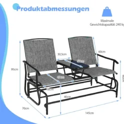 Schaukelsitz für 2 Personen Schaukelbank mit Doppelsitz & Tisch Grau