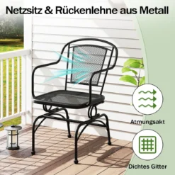 Schaukelstühle 2er Set aus Metall Schwarz – Hängestühle mit sanfter Schaukelbewegung für Garten & Terrasse Balkonmöbel Belastbarkeit bis 150kg