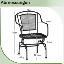 Schaukelstühle 2er Set aus Metall Schwarz – Hängestühle mit sanfter Schaukelbewegung für Garten & Terrasse Balkonmöbel Belastbarkeit bis 150kg