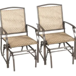 2 Schaukelstühle Gartenmöbel mit Metallrahmen 58 x 70 x 94 cm Braun