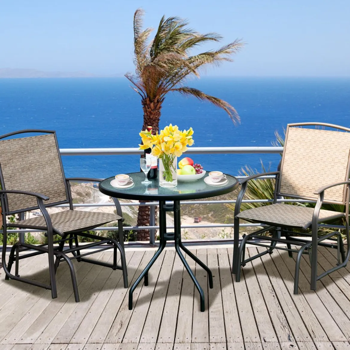 Schaukelstuhl Garten Schwingstuhl Terrassenstuhl Relaxstuhl Braun