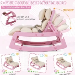Schaukelstuhl Kinder 2 in 1 Liegestuhl mit Verstellbarer Rückenlehne Baby Schaukelsessel Grau/Beige/Rosa