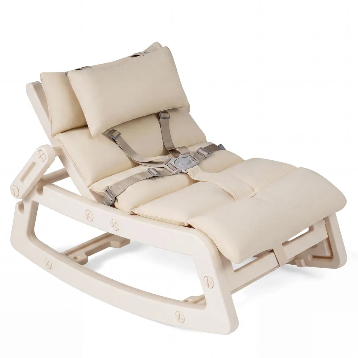 Schaukelstuhl Kinder 2 in 1 Liegestuhl mit Verstellbarer Rückenlehne Baby Schaukelsessel Grau/Beige/Rosa