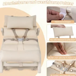 Schaukelstuhl Kinder 2 in 1 Liegestuhl mit Verstellbarer Rückenlehne Baby Schaukelsessel Grau/Beige/Rosa