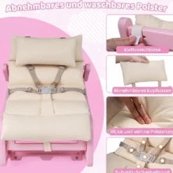 Schaukelstuhl Kinder 2 in 1 Liegestuhl mit Verstellbarer Rückenlehne Baby Schaukelsessel Grau/Beige/Rosa