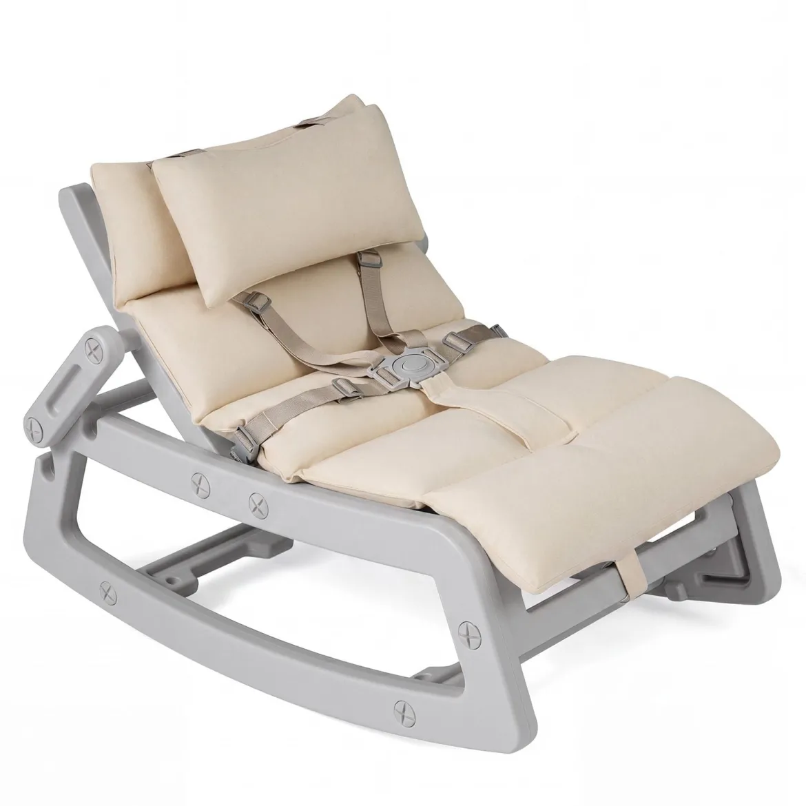 Schaukelstuhl Kinder 2 in 1 Liegestuhl mit Verstellbarer Rückenlehne Baby Schaukelsessel Grau/Beige/Rosa