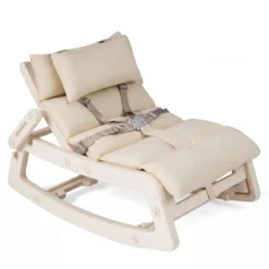 Schaukelstuhl Kinder 2 in 1 Liegestuhl mit Verstellbarer Rückenlehne Baby Schaukelsessel Grau/Beige/Rosa