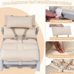 Schaukelstuhl Kinder 2 in 1 Liegestuhl mit Verstellbarer Rückenlehne Baby Schaukelsessel Grau/Beige/Rosa